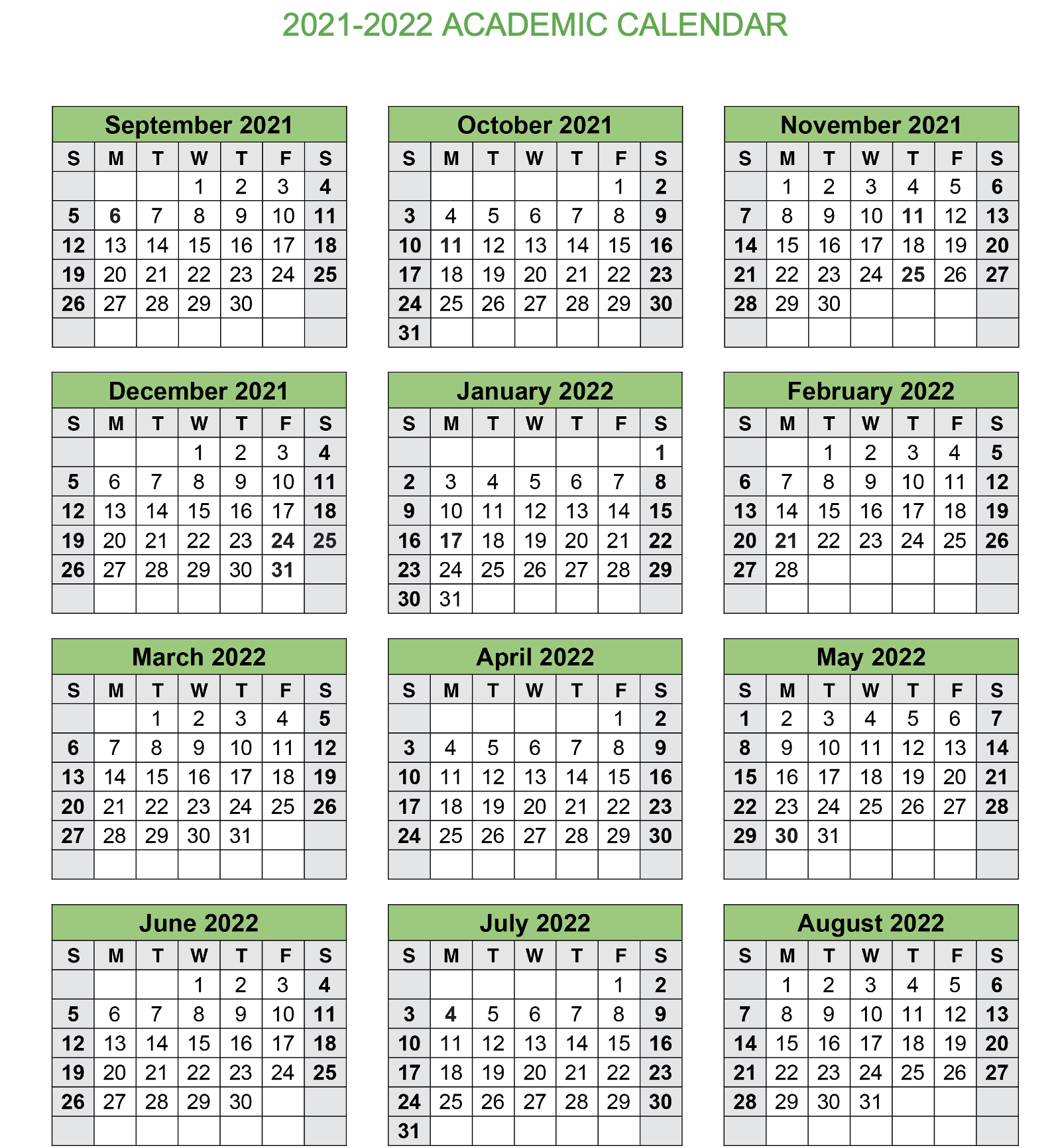 Attendance-Works-2021-2022 Academic Calendar