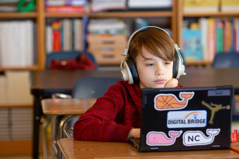 Sixth-grade boy with headphones